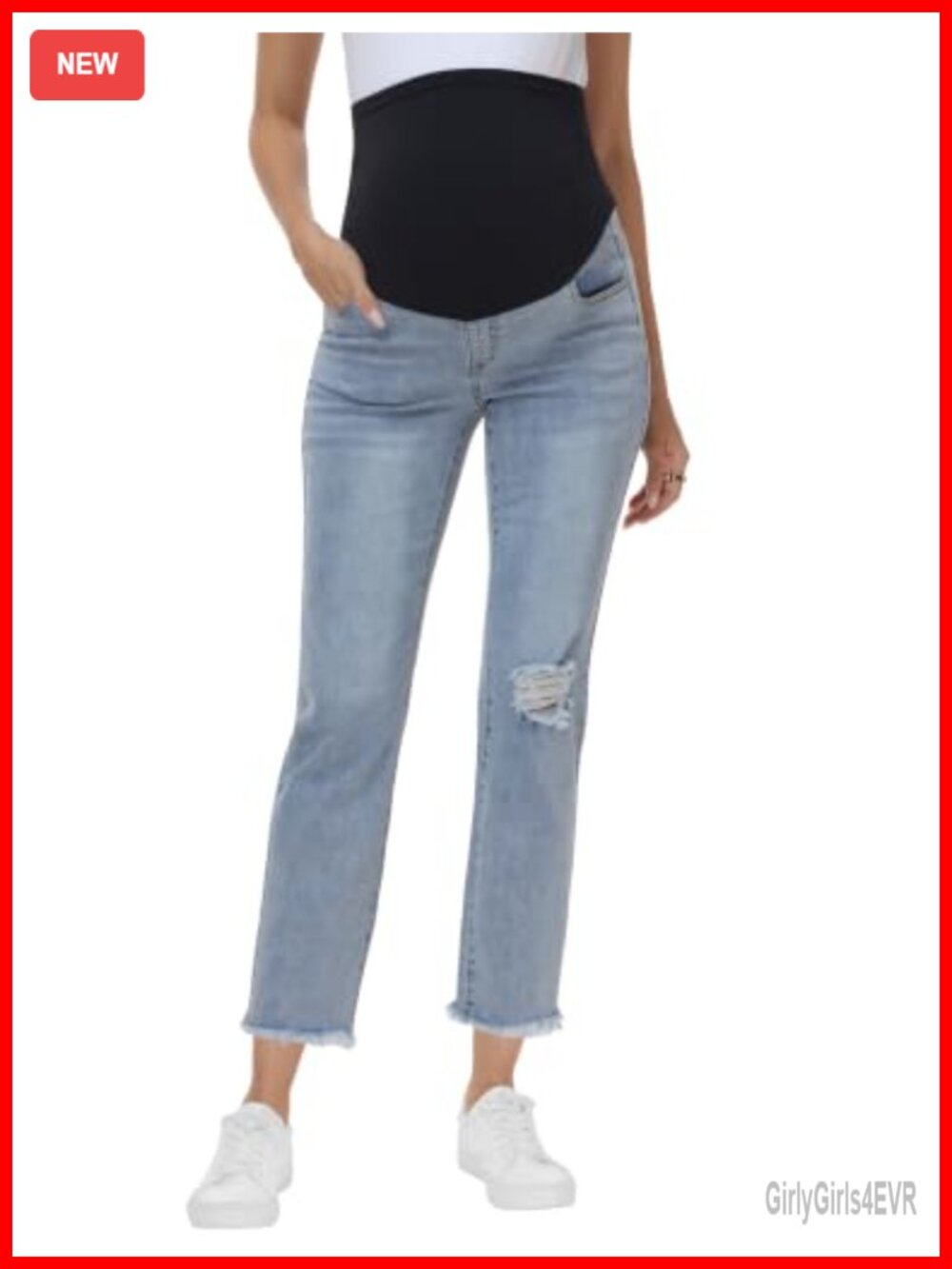Maternity Cropped Straight Leg Jeans Stretch Denim Full Panel Pregnan
